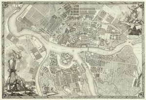 Gravure. Plan de la ville capitale de Saint-Pétersbourg avec représentation des perspectives les plus notables. 1753. M.I. Makhayev - Махаев Михаил Иванович